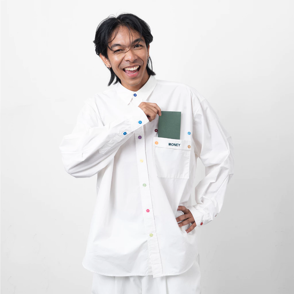Colorful Button Oversized Shirt White