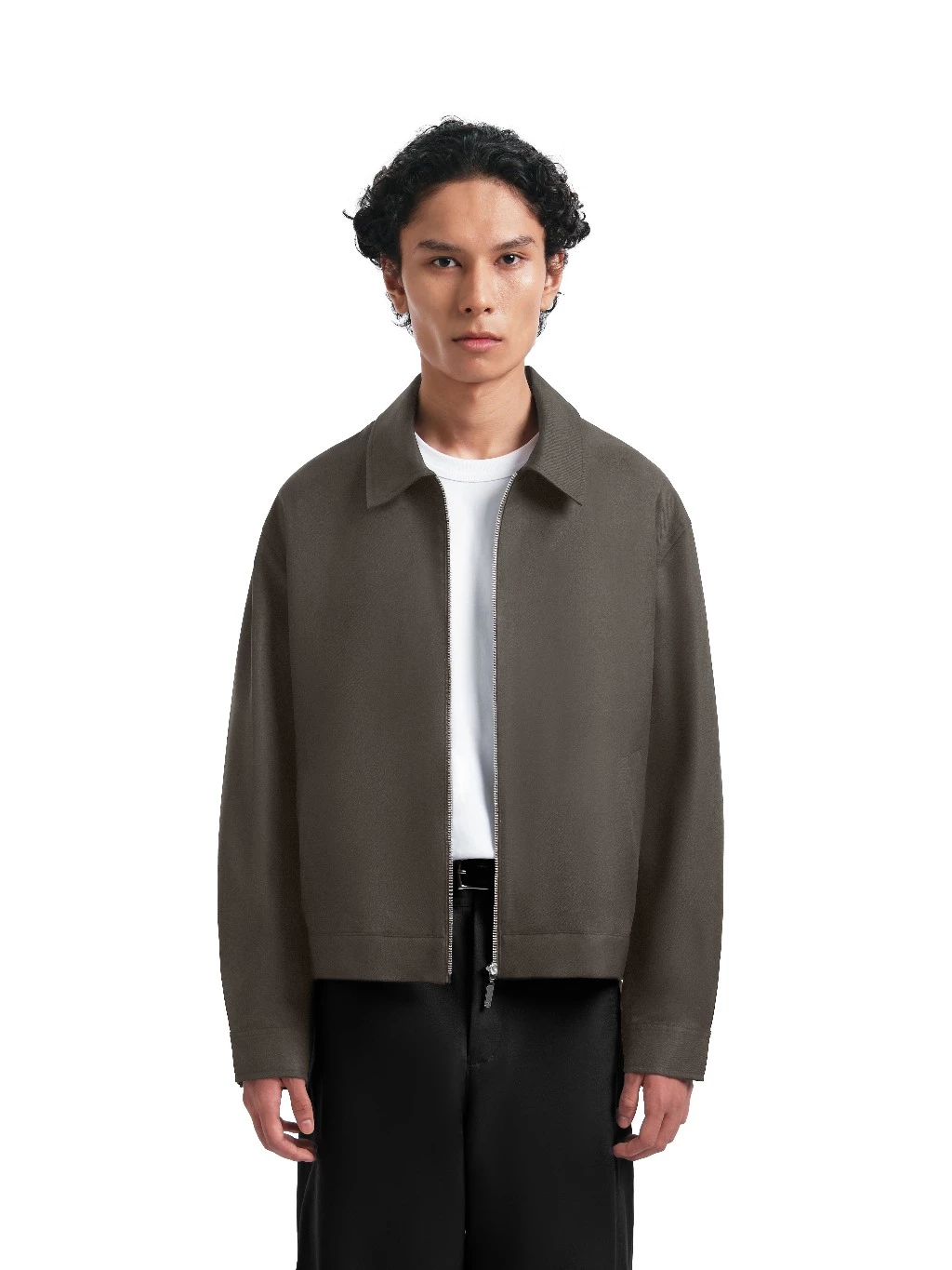 Jaket Boxy Cropped Zipper Pria
